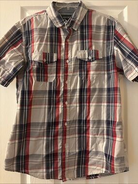 burnside Red, Navy & Gray Plaid Short-Sleeve Button-Down Shirt